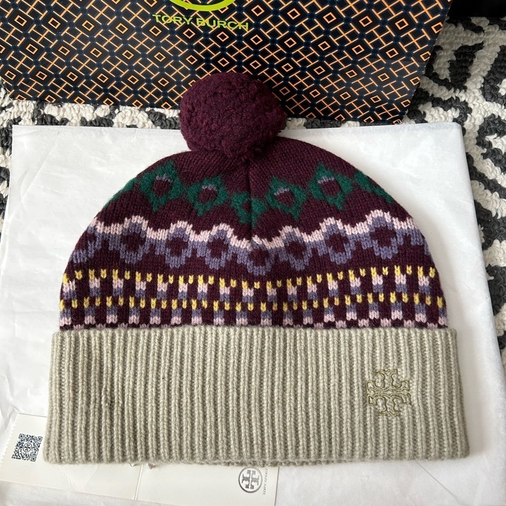 Tory Burch Fair Isle Hat Winter Fairisle Misted Lichen